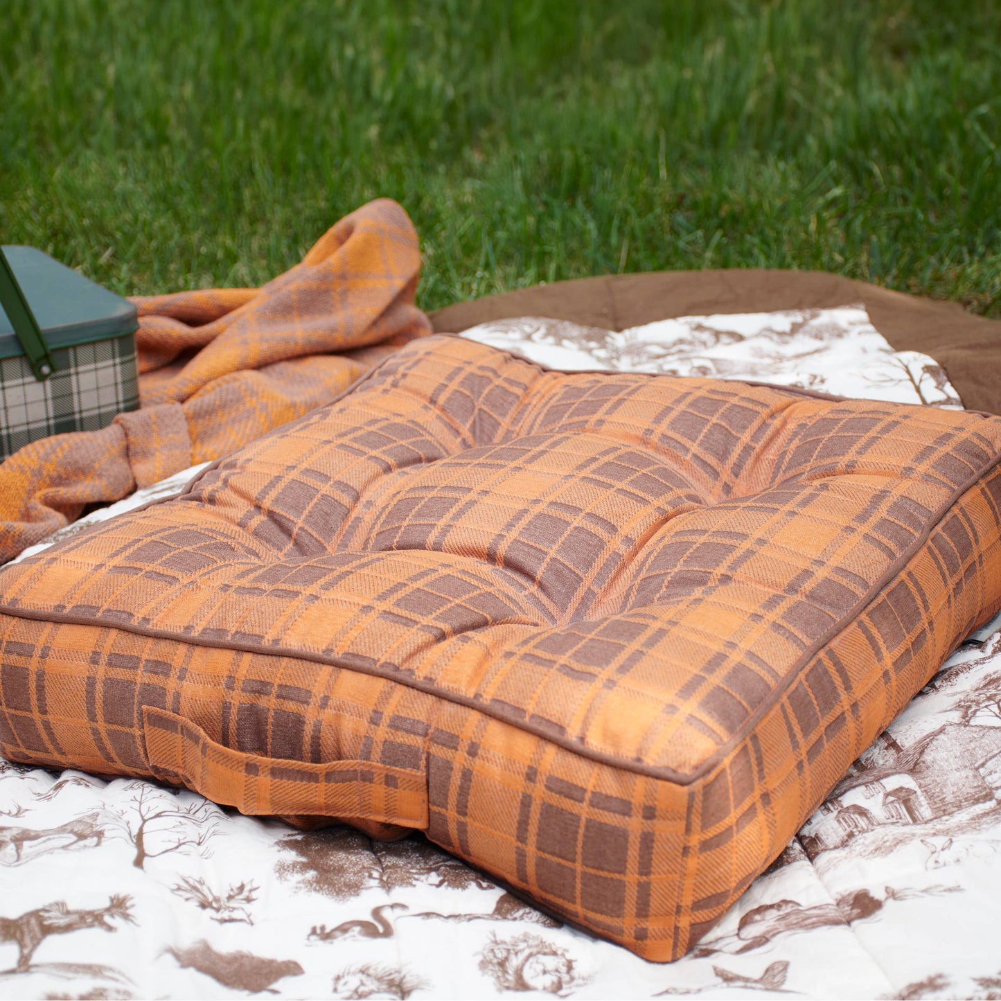 Orange Tartan Floor Pillow