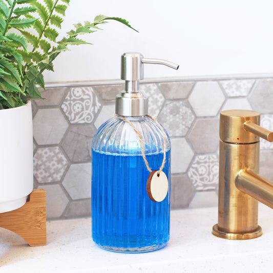 14oz Empty Fluted Glass Lotion/Soap Bottle - Stainless Pump