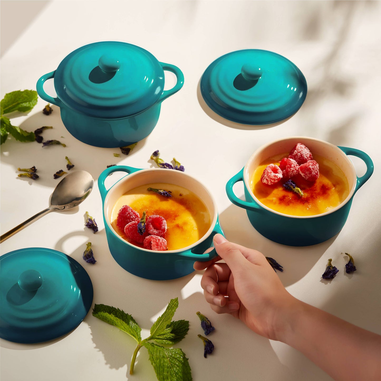Kook Mini Casserole Dishes & Lids, Ceramic, 12 oz, Set of 4
