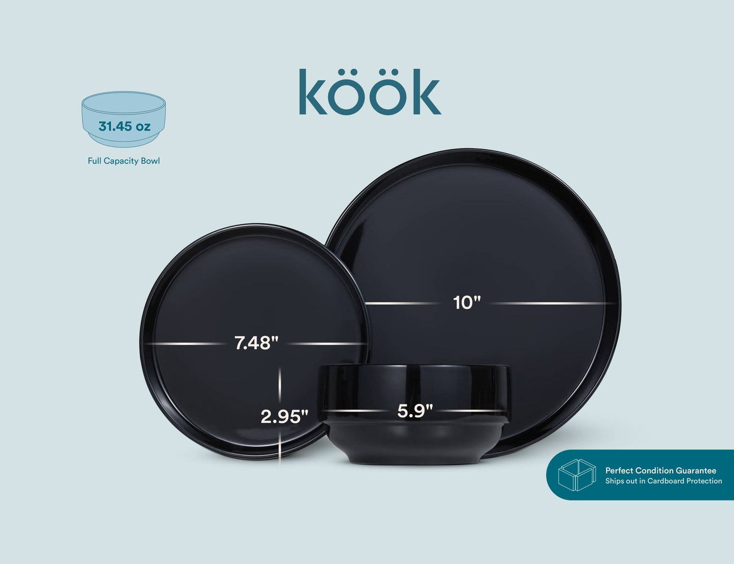 Kook Dinnerware Set, 12 Piece, Ceramic, Cambridge Classics