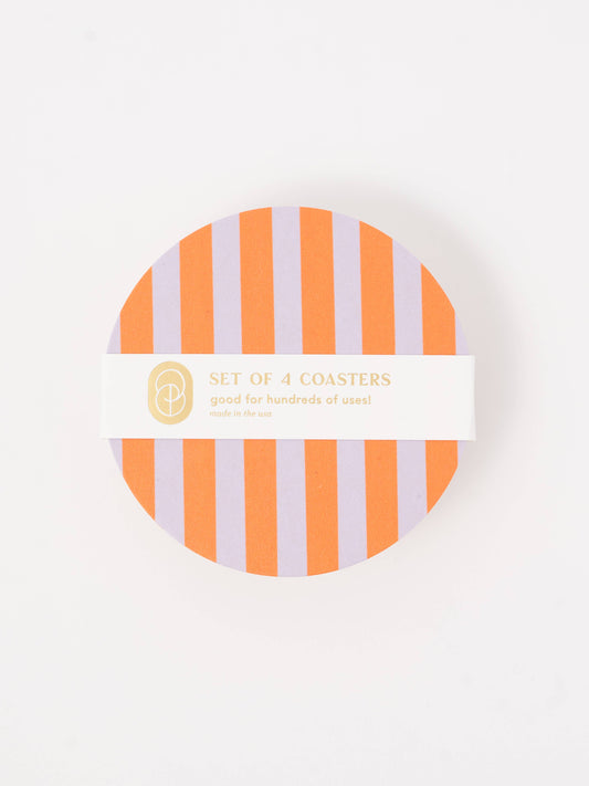 Ultra Violet and Orange Striped Coaster - Set of 4