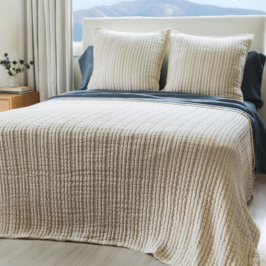 Coastal Stitch Quilted Bedspread, Cream/Blue
