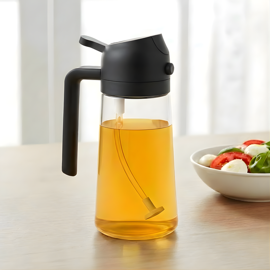 2-in-1 Glass Olive Oil Spray & Pour Bottle — 16 oz — Black