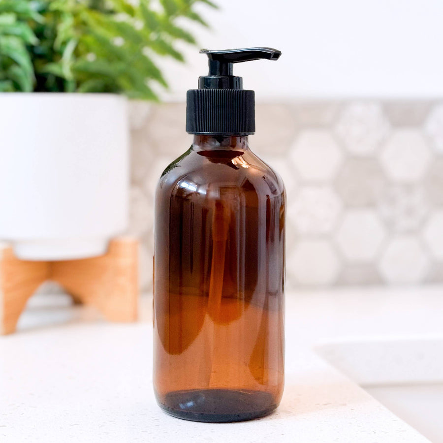 8 oz Empty Amber Glass Lotion & Soap Bottle