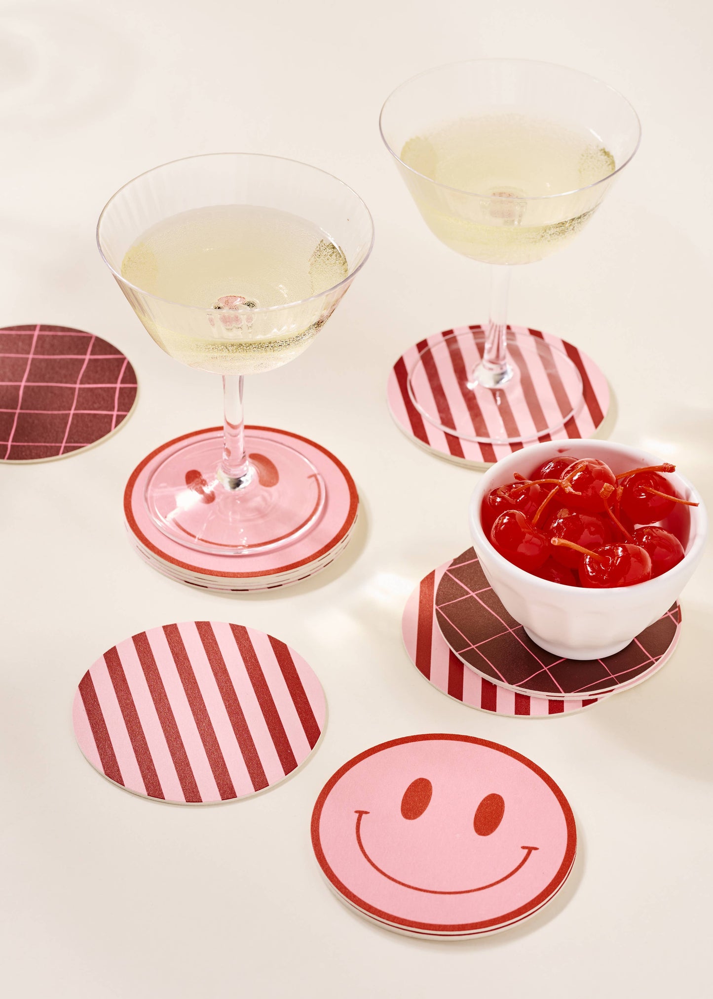 Pink and Burgundy Windowpane Plaid Coaster - Set of 4
