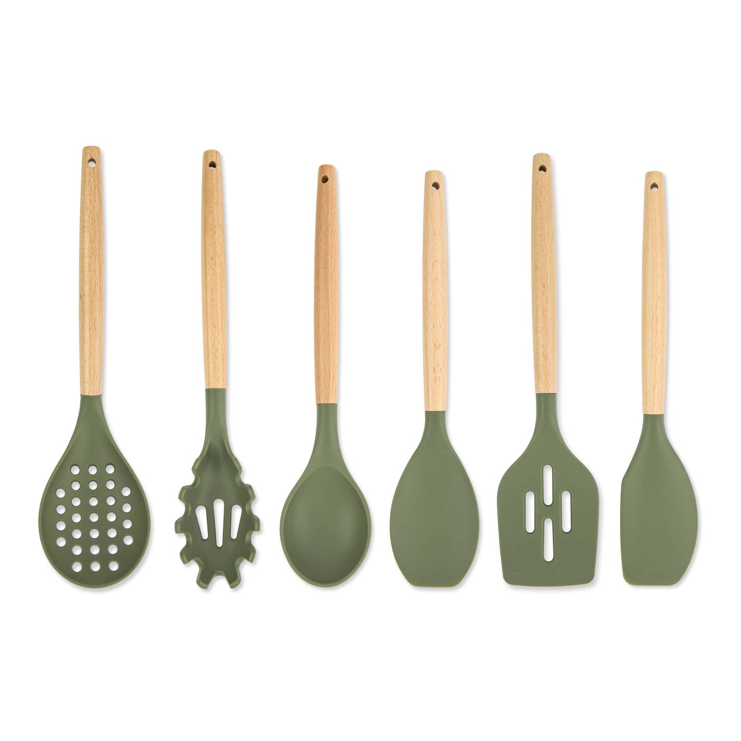6pc Beechwood & Silicone Utensil Set - Weathered Fern