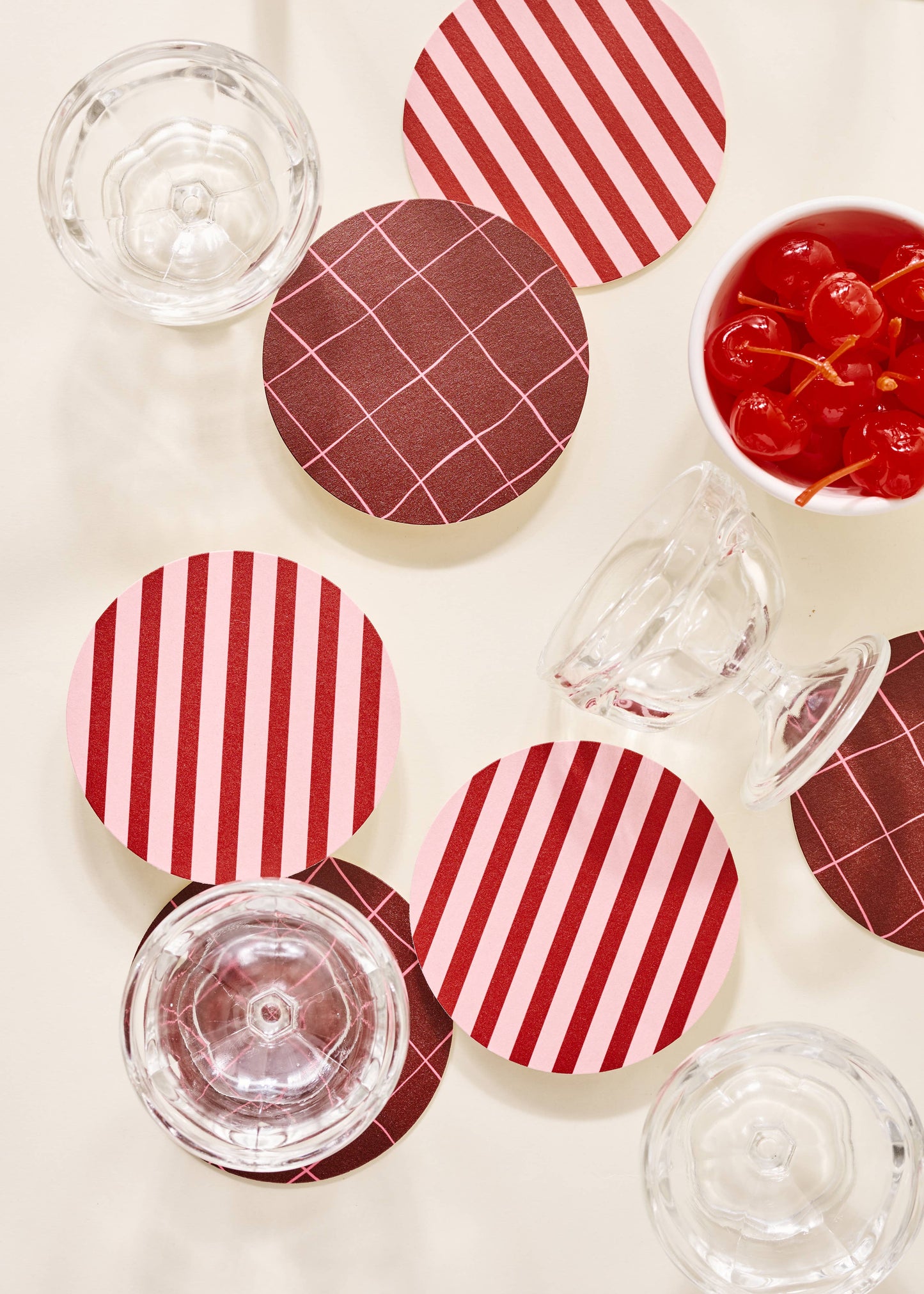 Pink and Burgundy Windowpane Plaid Coaster - Set of 4