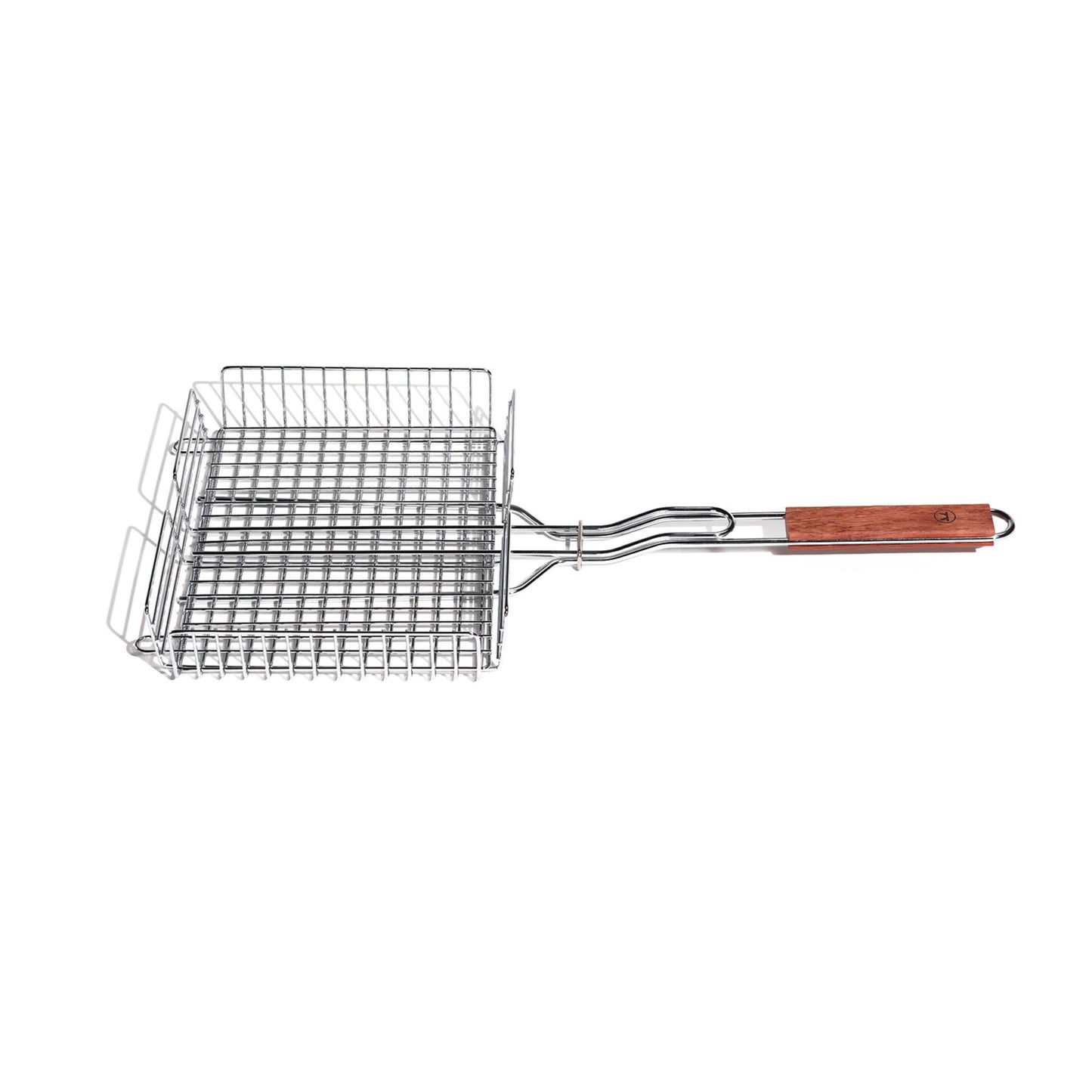 Outset Chrome Grill Basket with Rosewood Handle, 25" Long