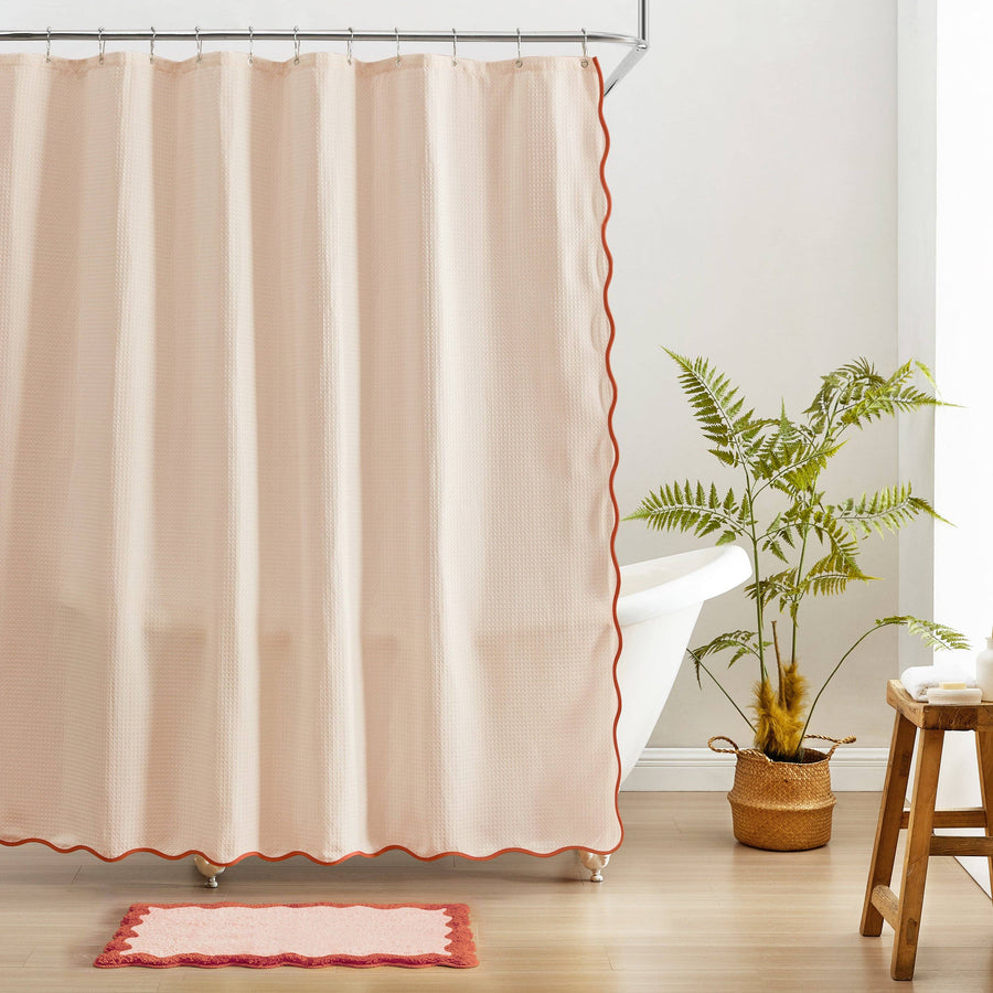 Waffle Weave Shower Curtain – Rust & Light Peach