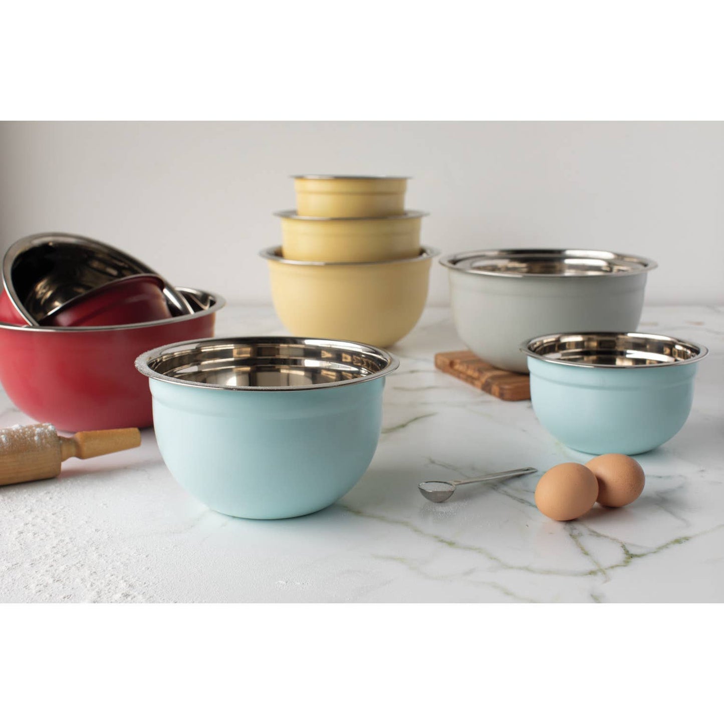 Matte Steel Robins Egg Blue Mixing Bowls Set of 3