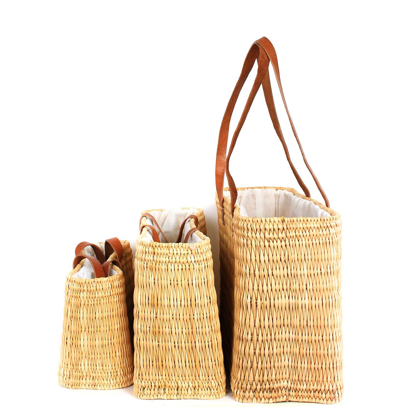 Handwoven French Market Basket with Leather Handles