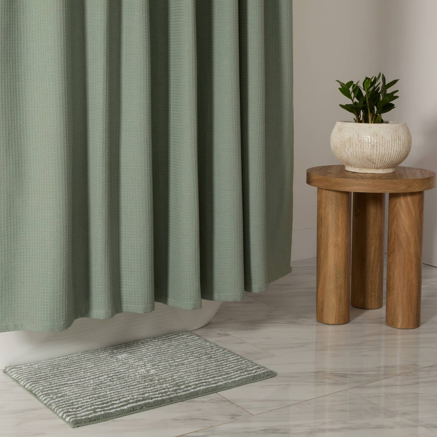Waffle-Weave Cotton Blend Shower Curtain
