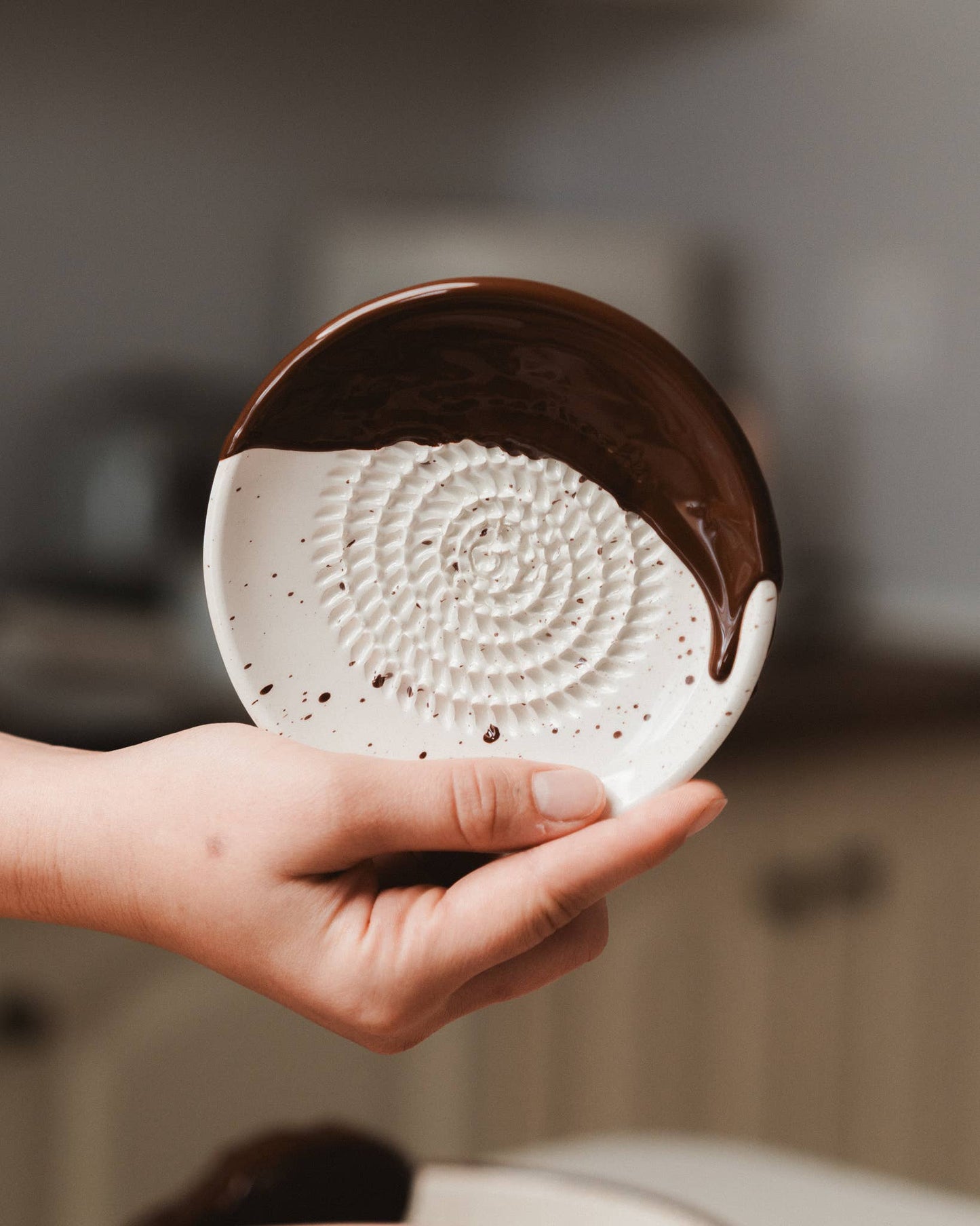 Small Ceramic Garlic Grater Plate - Gift Ready - Brownie