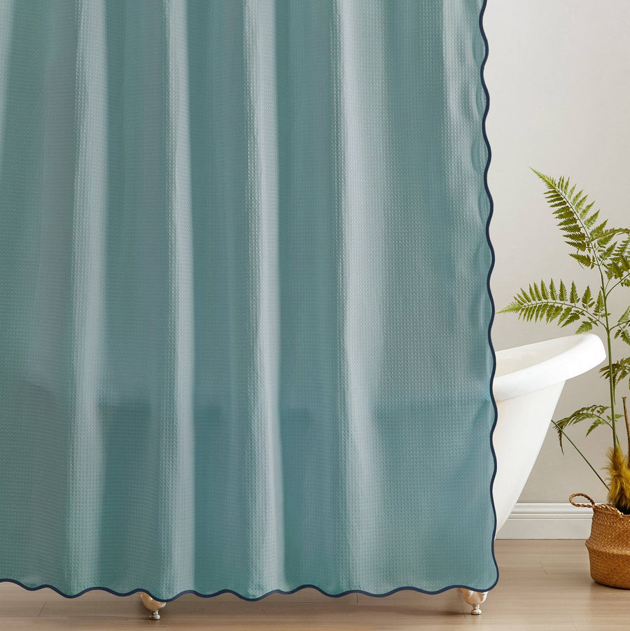 Waffle Weave Shower Curtain – Navy & Sky Blue