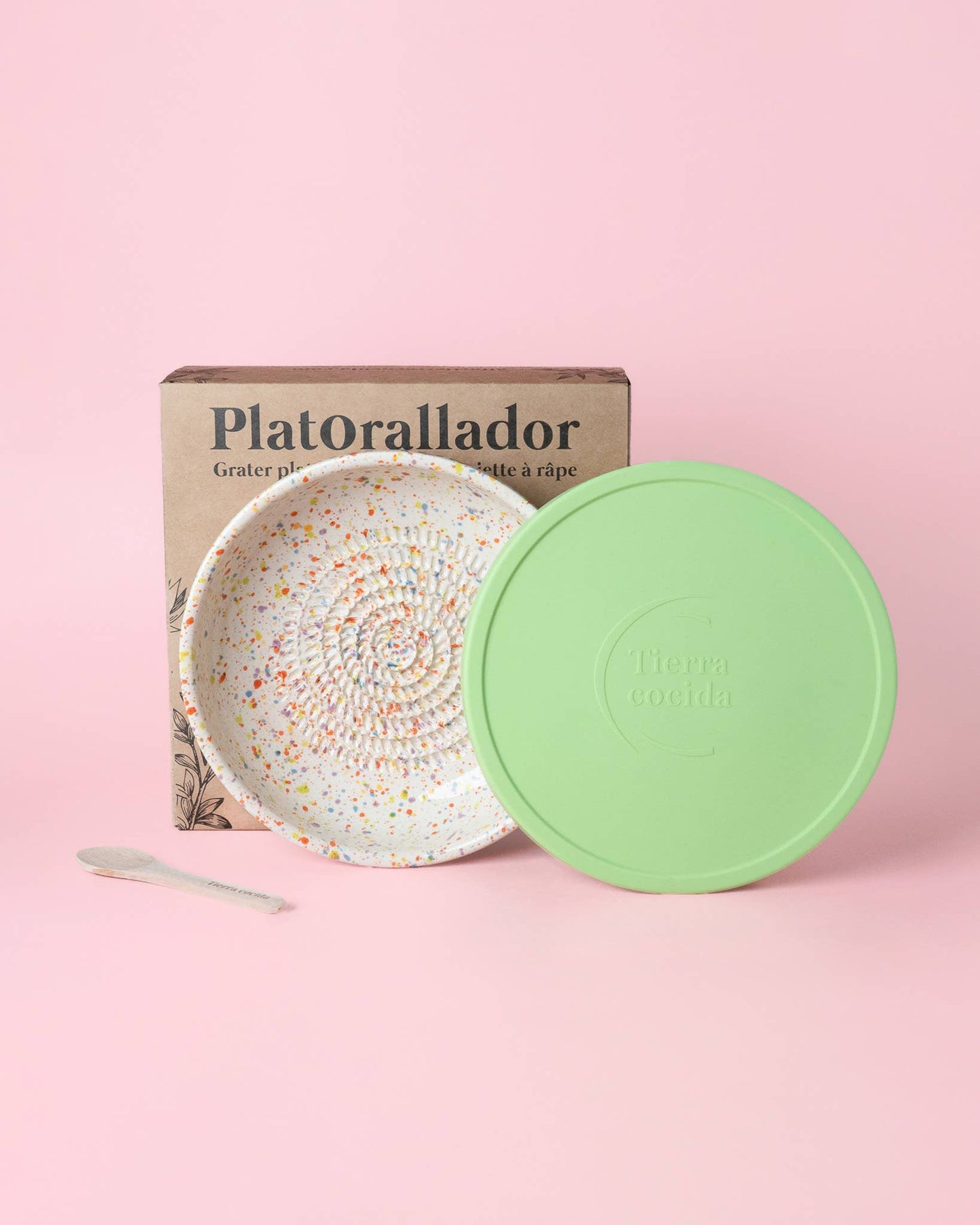 Ceramic Garlic Grater Set – With Silicone Lid & Wooden Spoon