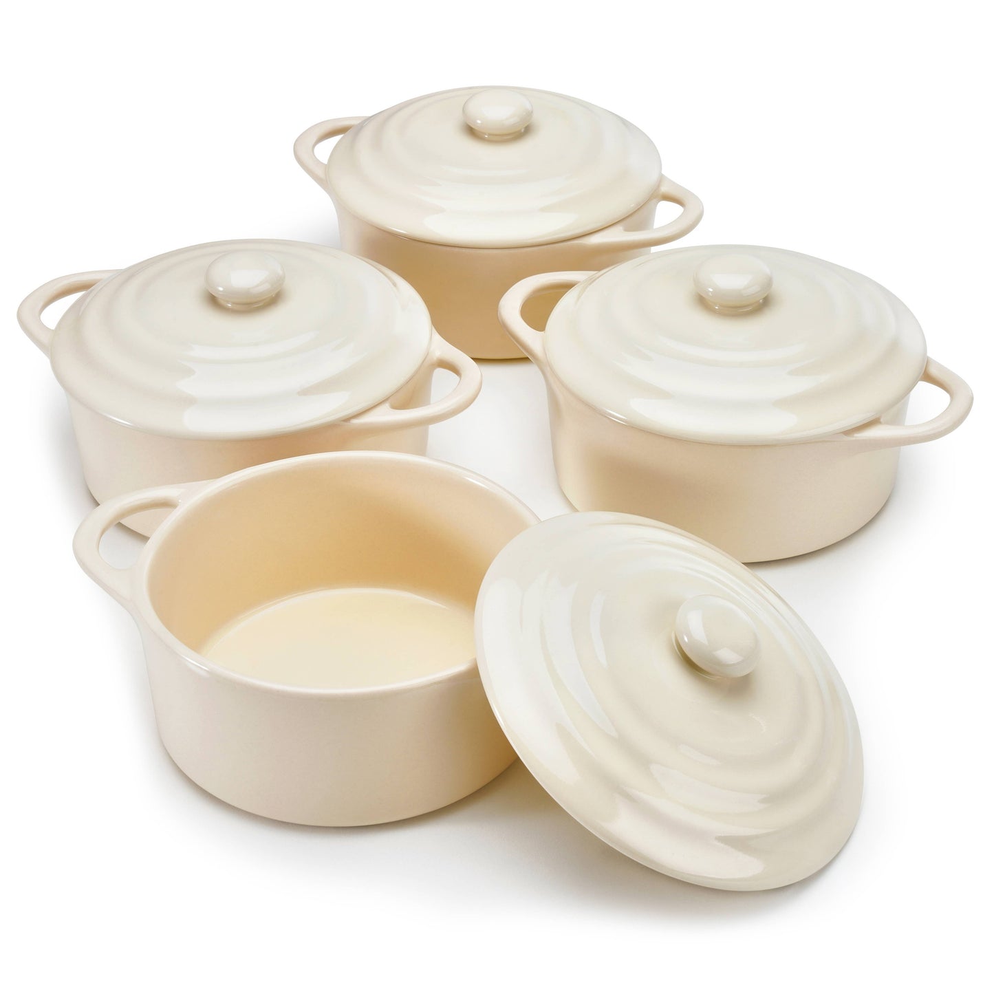 Kook Mini Casserole Dishes & Lids, Ceramic, 12 oz, Set of 4