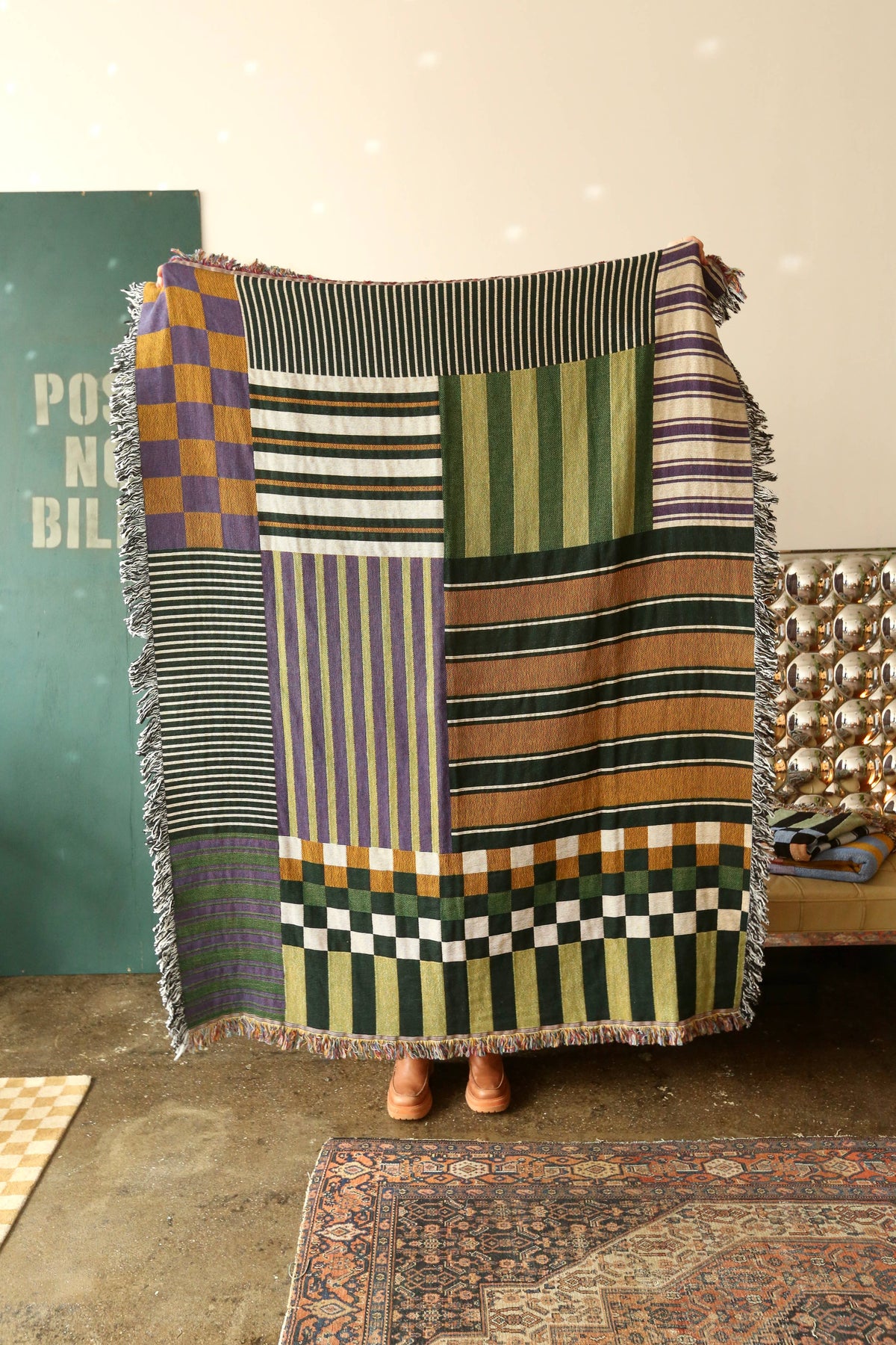 Chex Mix Checkerboard Stripe Patchwork Tapestry Blanket