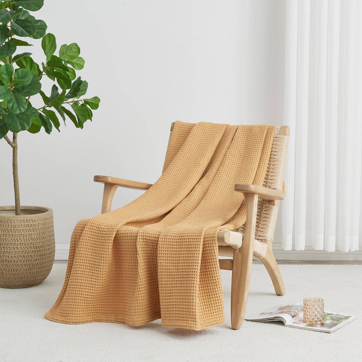 Bed Blanket - 100% Cotton Waffle Weave - Mikala Collection