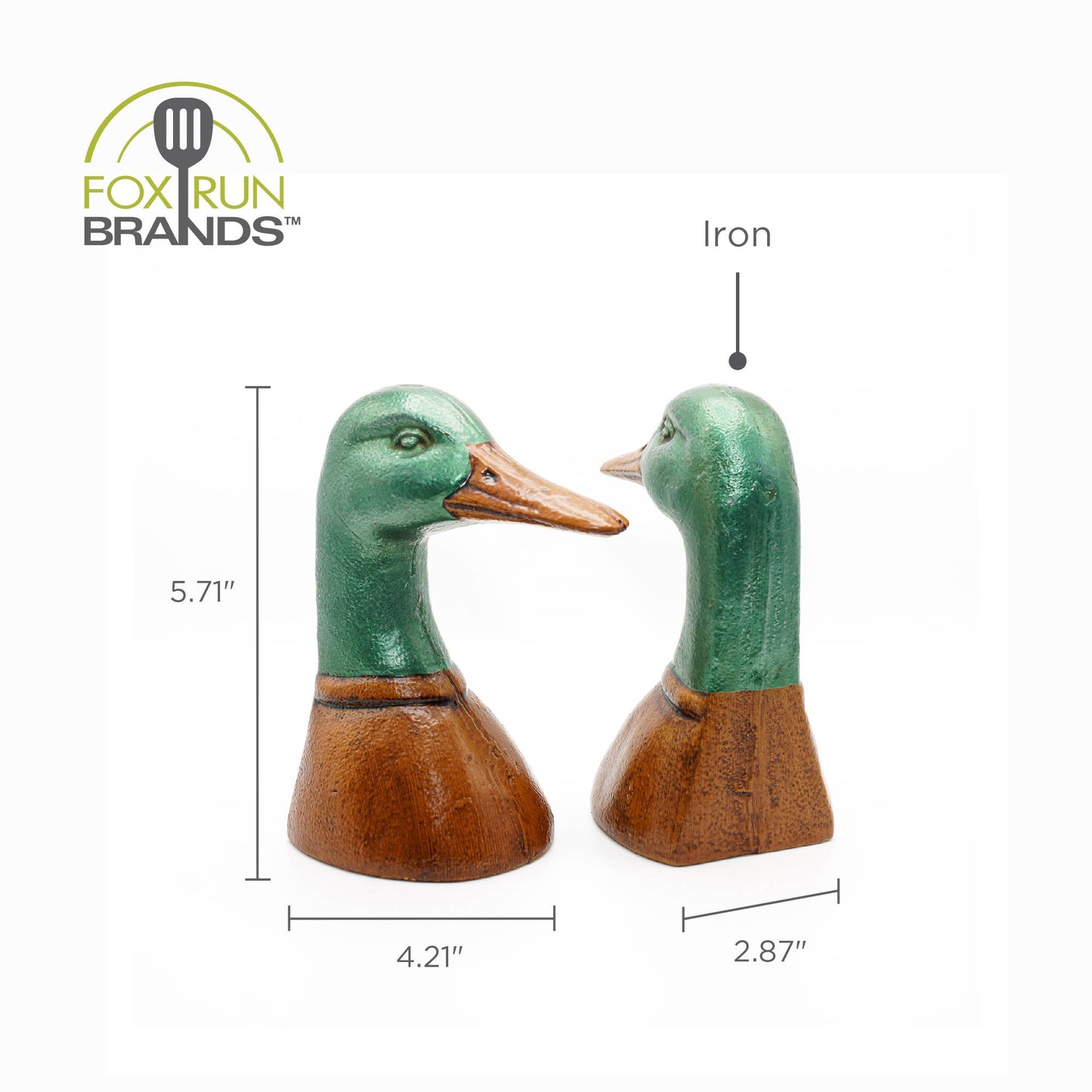 Fox Run Duck Decorative Bookend Set, Iron, 4.25”x2.9”x5.73"