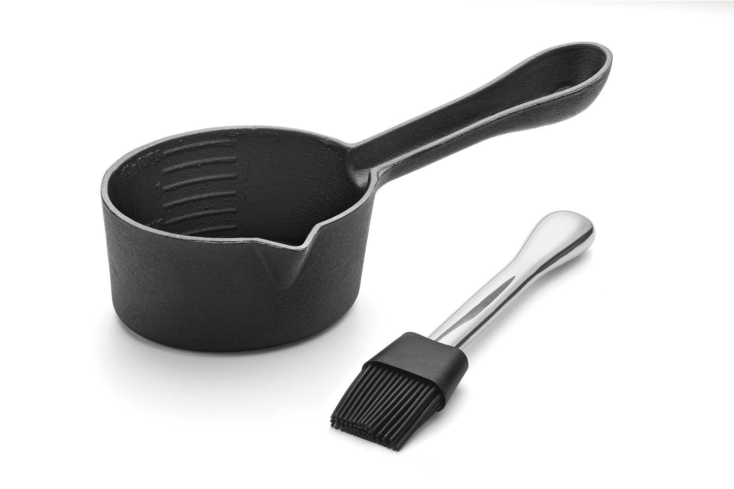 Outset Cast Iron Sauce Pot with Basting Brush, 4.5" x 10"