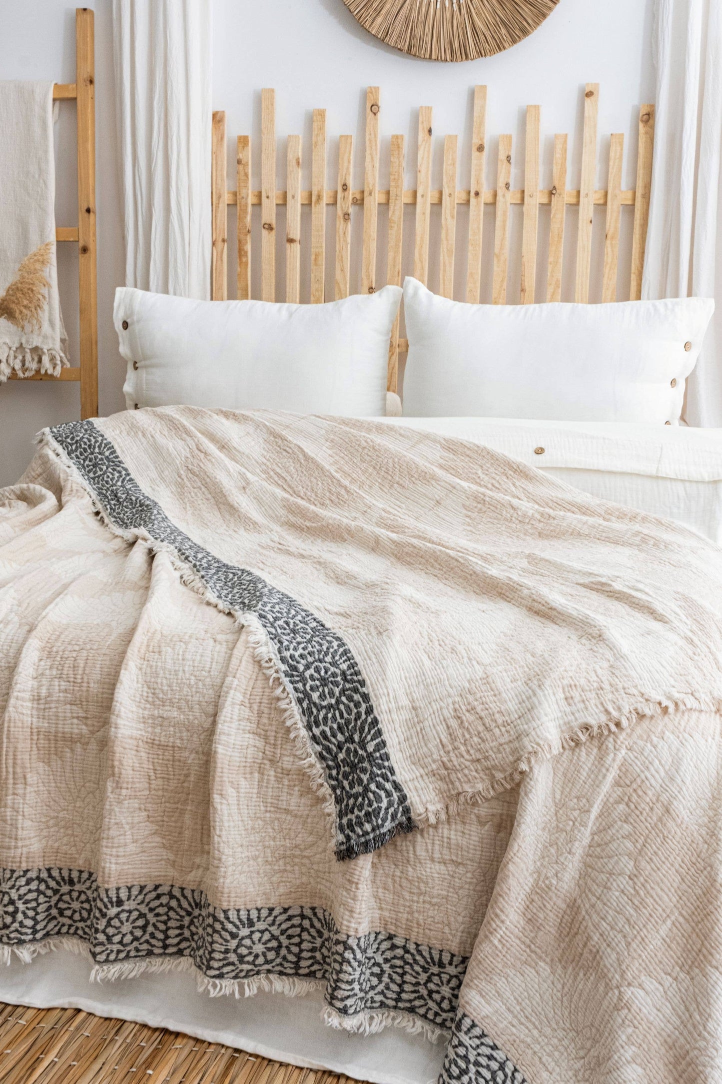 Crane Muslin Bed Blanket King Size, Adult Size Muslin, Beige
