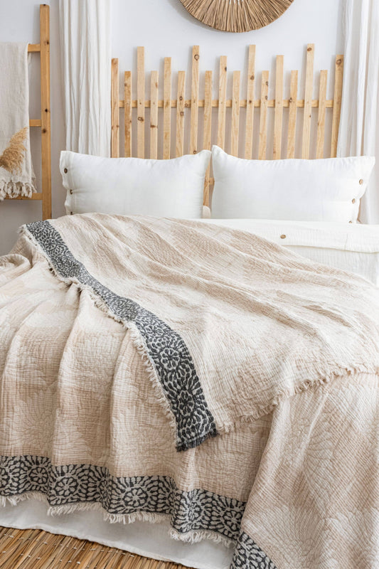 Crane Muslin Bed Blanket King Size, Adult Size Muslin, Beige