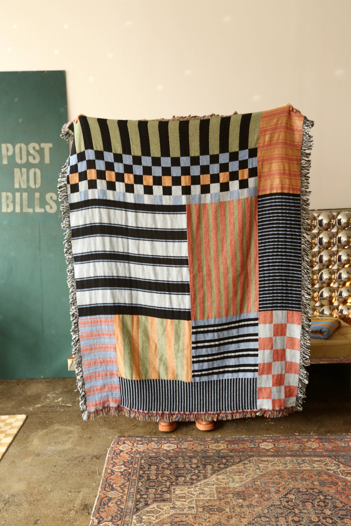 Chex Mix Checkerboard Stripe Patchwork Tapestry Blanket