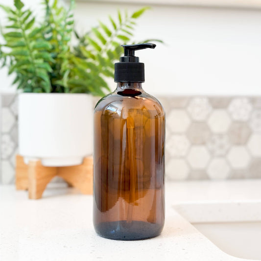 16oz Empty Amber Glass Lotion/Soap Bottle