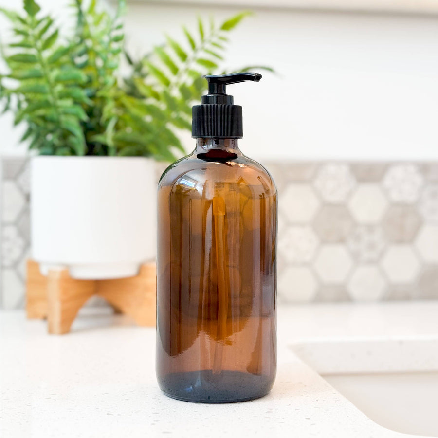 16 oz Empty Amber Glass Lotion & Soap Bottle