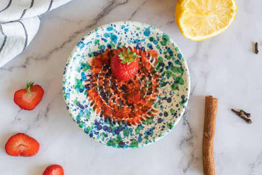 Garlic grater ceramic plate - Small blue coral