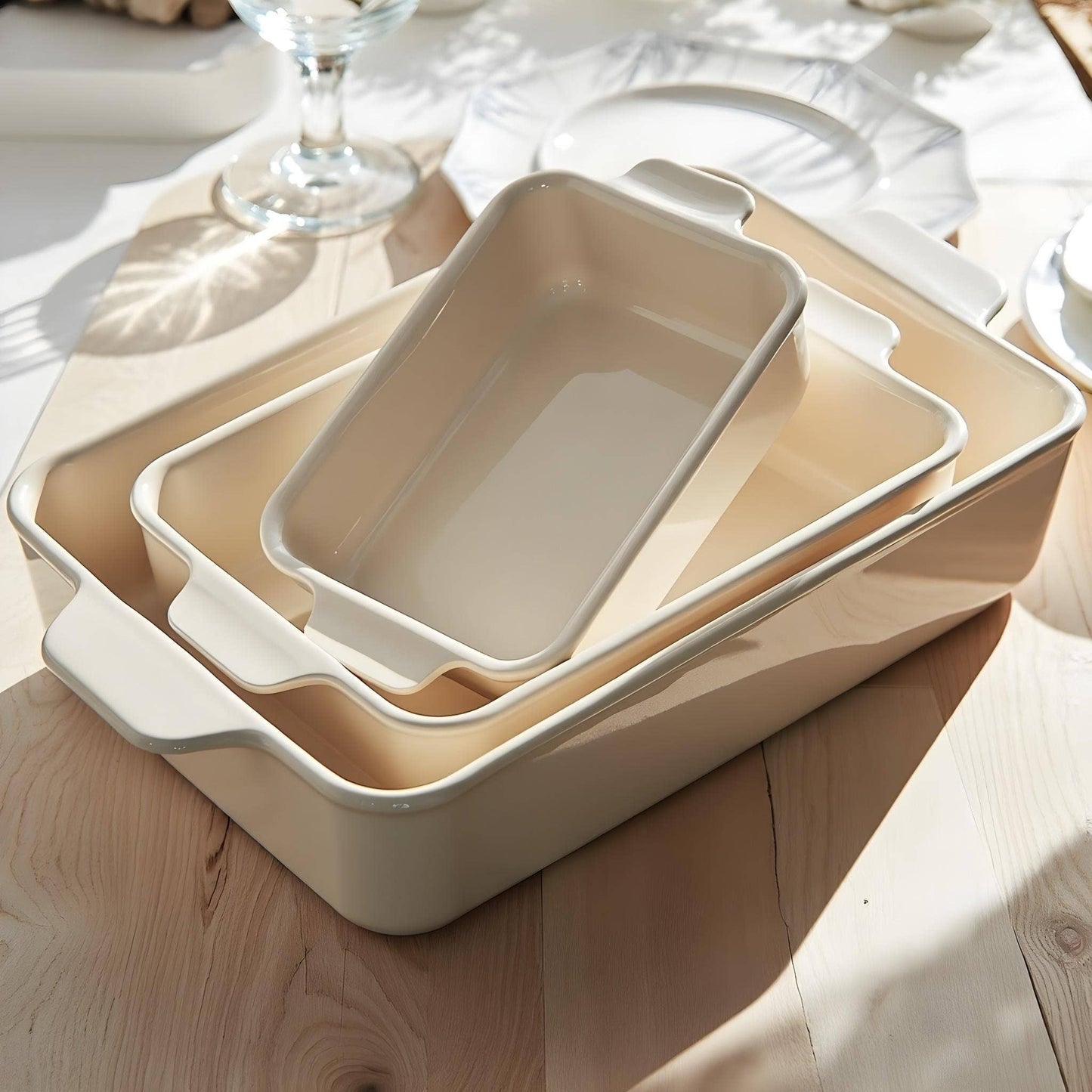Kook Ceramic Baking Dishes, Small, Medium, Large, Set of 3