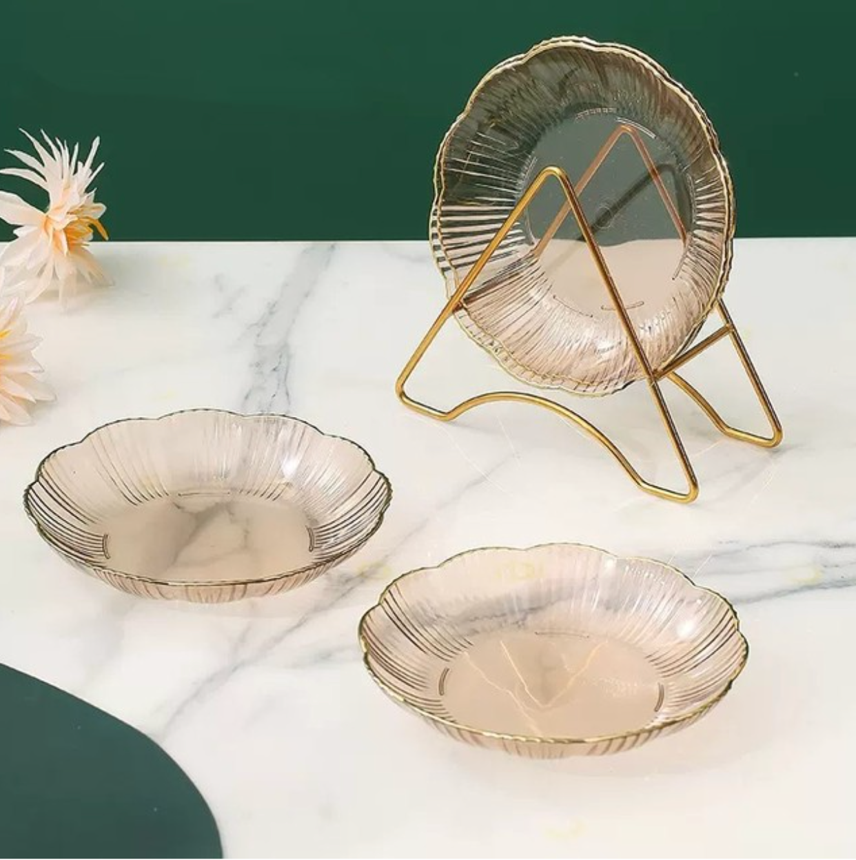 4pcs Set Flower Shape Snack Plate with Rack