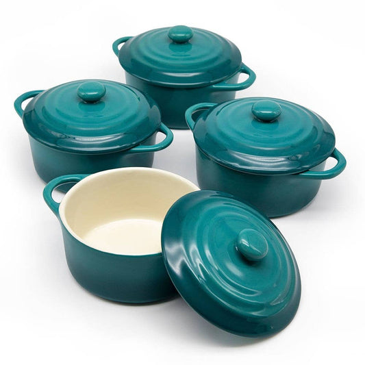 Kook Mini Casserole Dishes & Lids, Ceramic, 12 oz, Set of 4