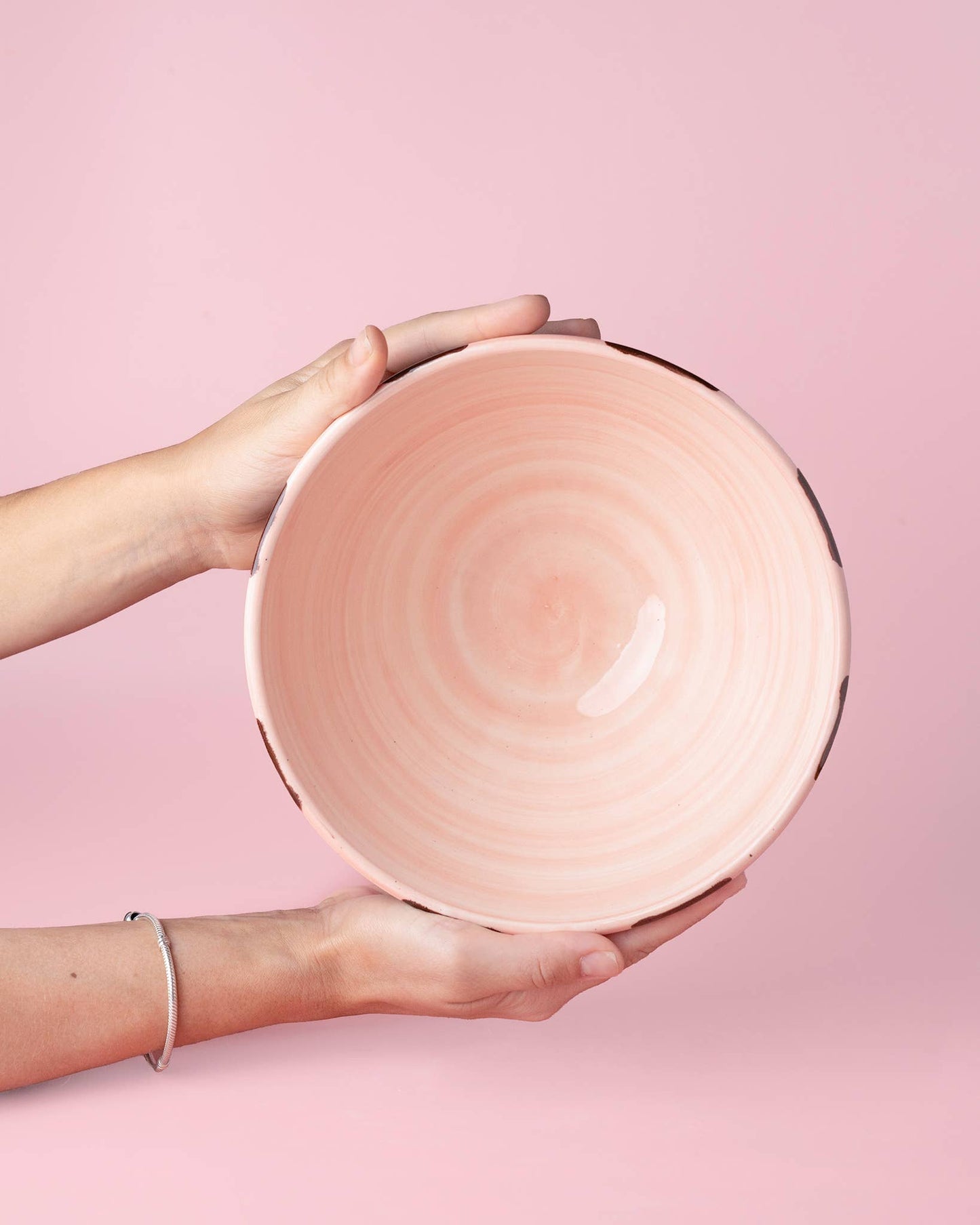 Ceramic Salad Bowl 1.5 L - 21 cm - Pink and Brown - Chocolate