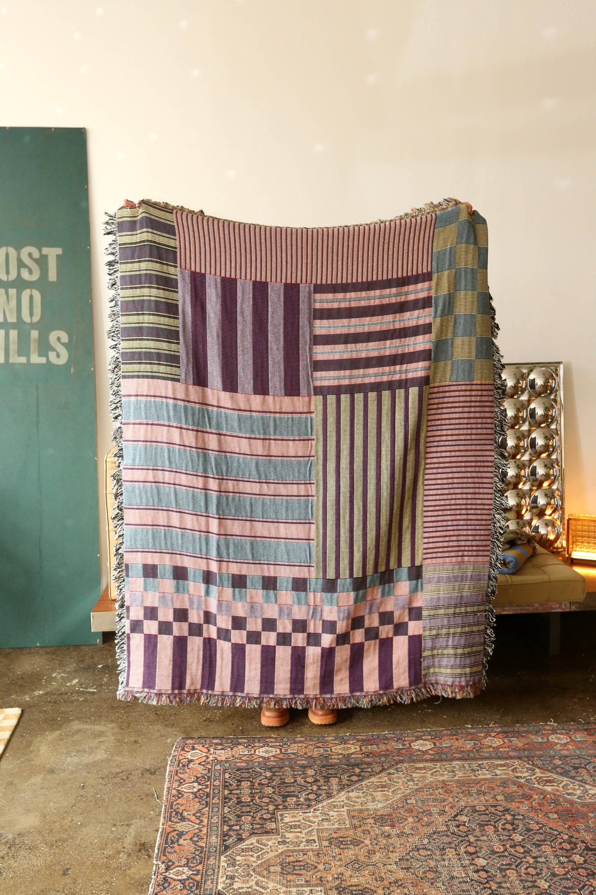 Chex Mix Checkerboard Stripe Patchwork Tapestry Blanket