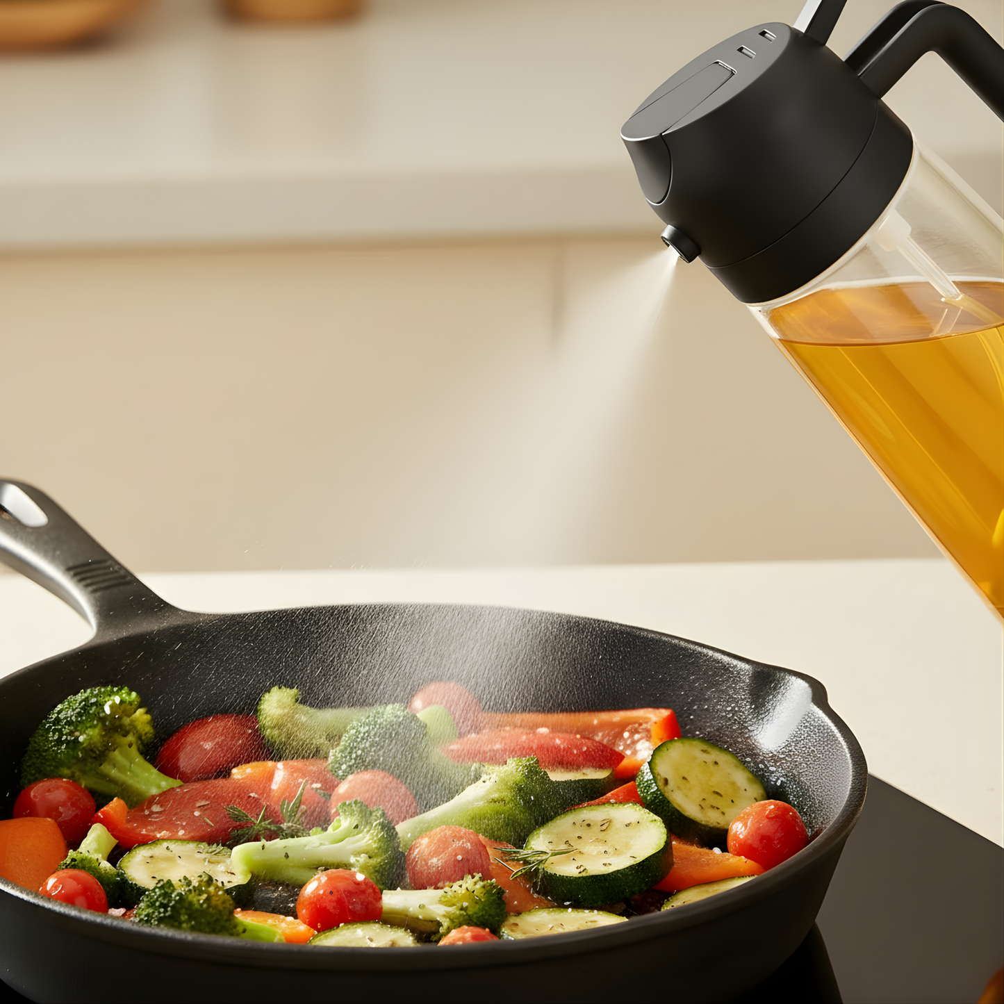 2-in-1 Glass Olive Oil Spray & Pour Bottle — 16 oz — Black