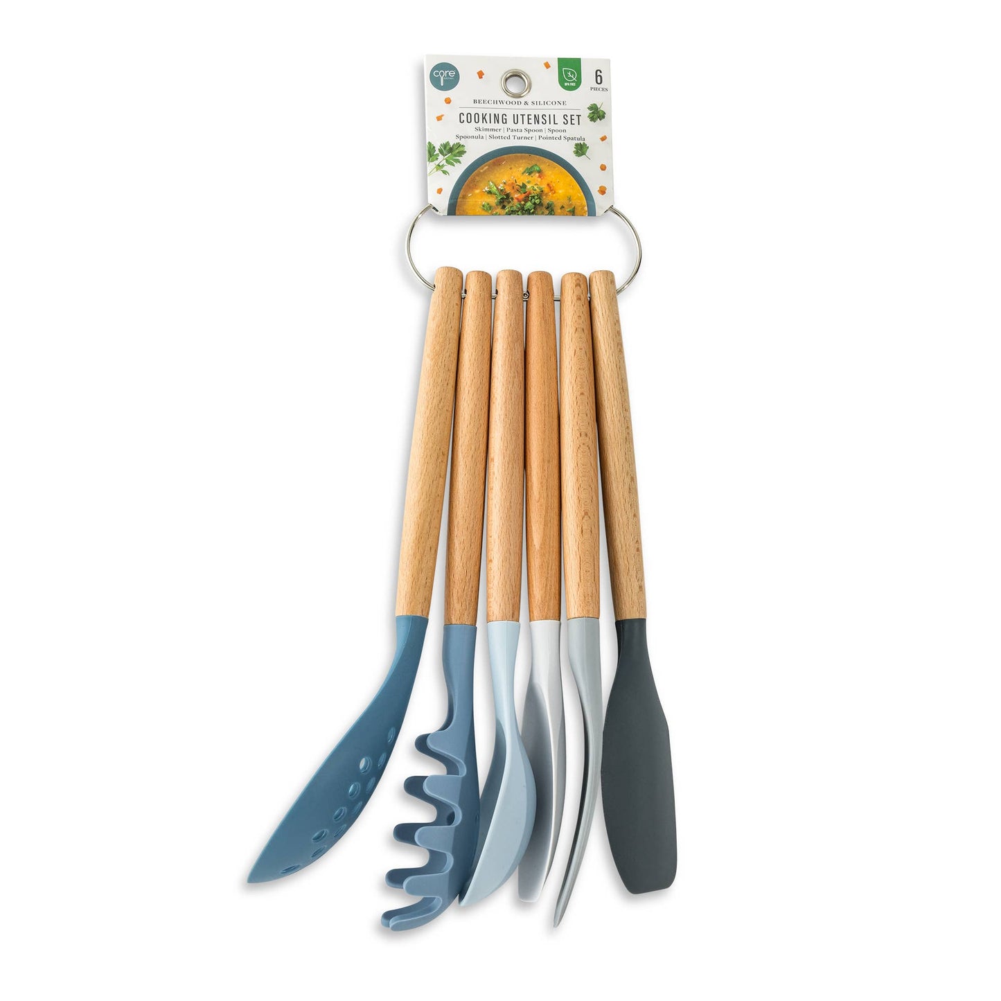 6pc Beechwood & Silicone Utensil Set