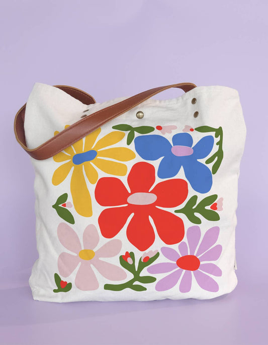 Primary Blooms Canvas Tote