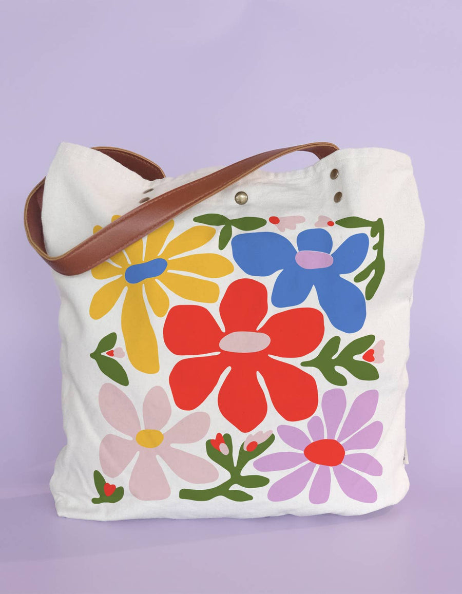 Primary Blooms Canvas Tote