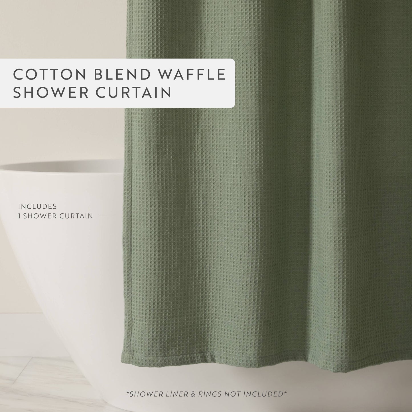 Waffle-Weave Cotton Blend Shower Curtain