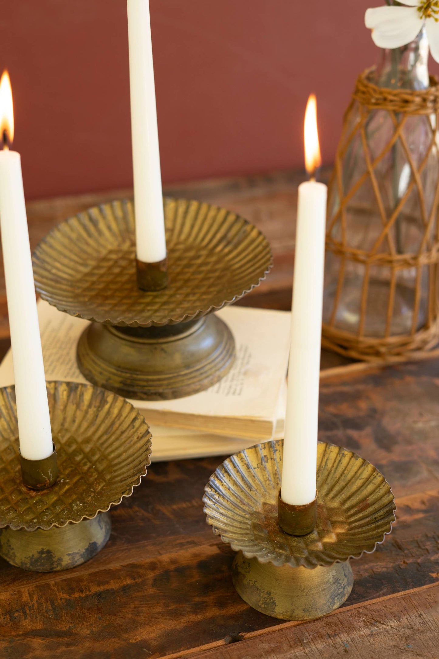 Set of 3- Fluted Base Candle Holders