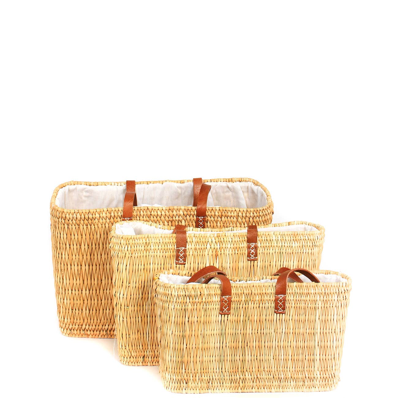 Handwoven French Market Basket with Leather Handles