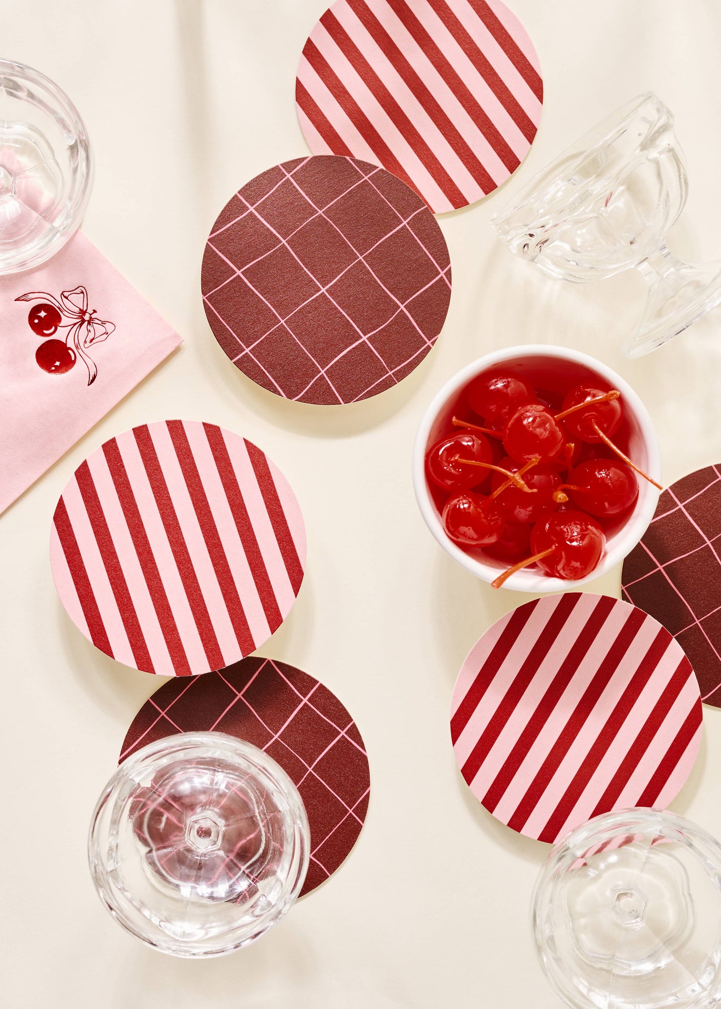 Pink and Burgundy Windowpane Plaid Coaster - Set of 4