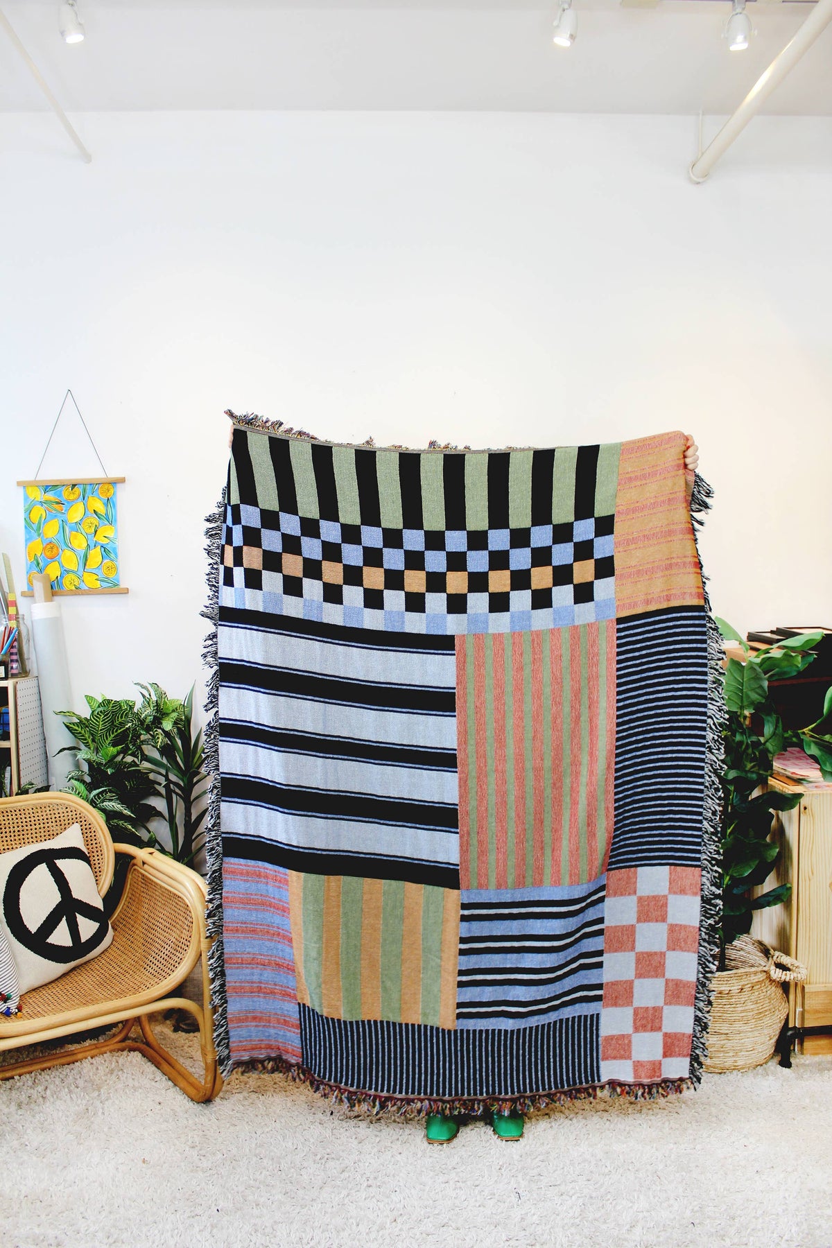 Chex Mix Checkerboard Stripe Patchwork Tapestry Blanket