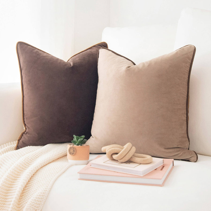 Monteverde Velvet Pillow Covers, Set of 2 – Brown & Beige