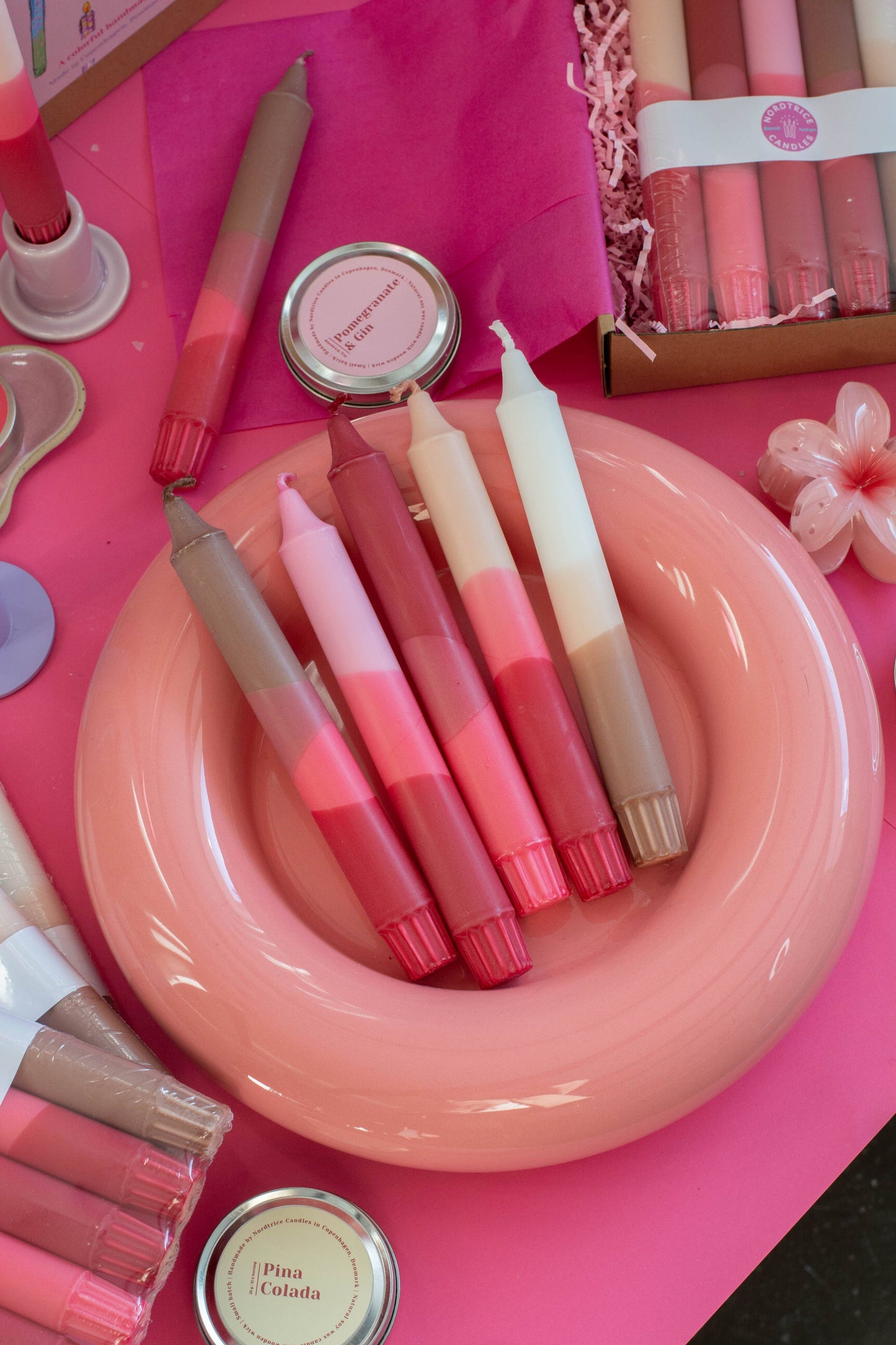 Taper candles- 5 pack/ Spring Nude Decor Strawberry Mix