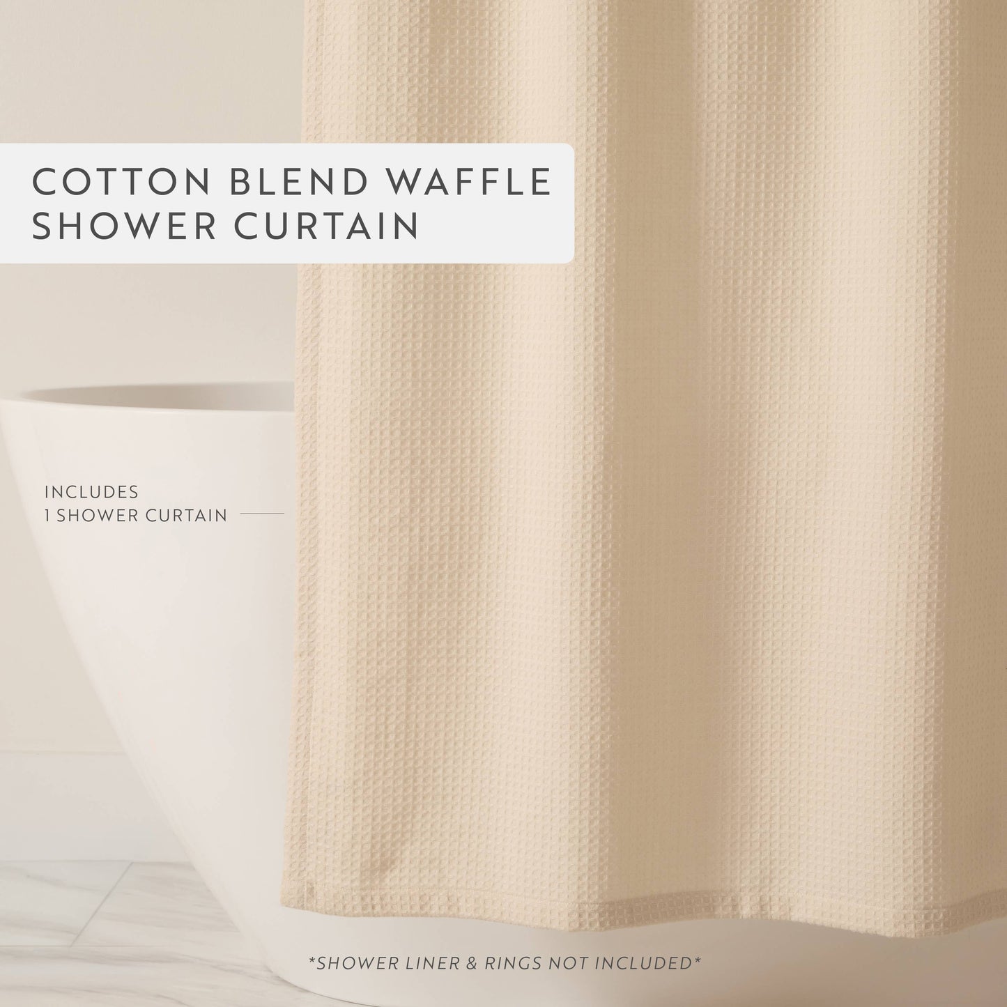 Waffle-Weave Cotton Blend Shower Curtain