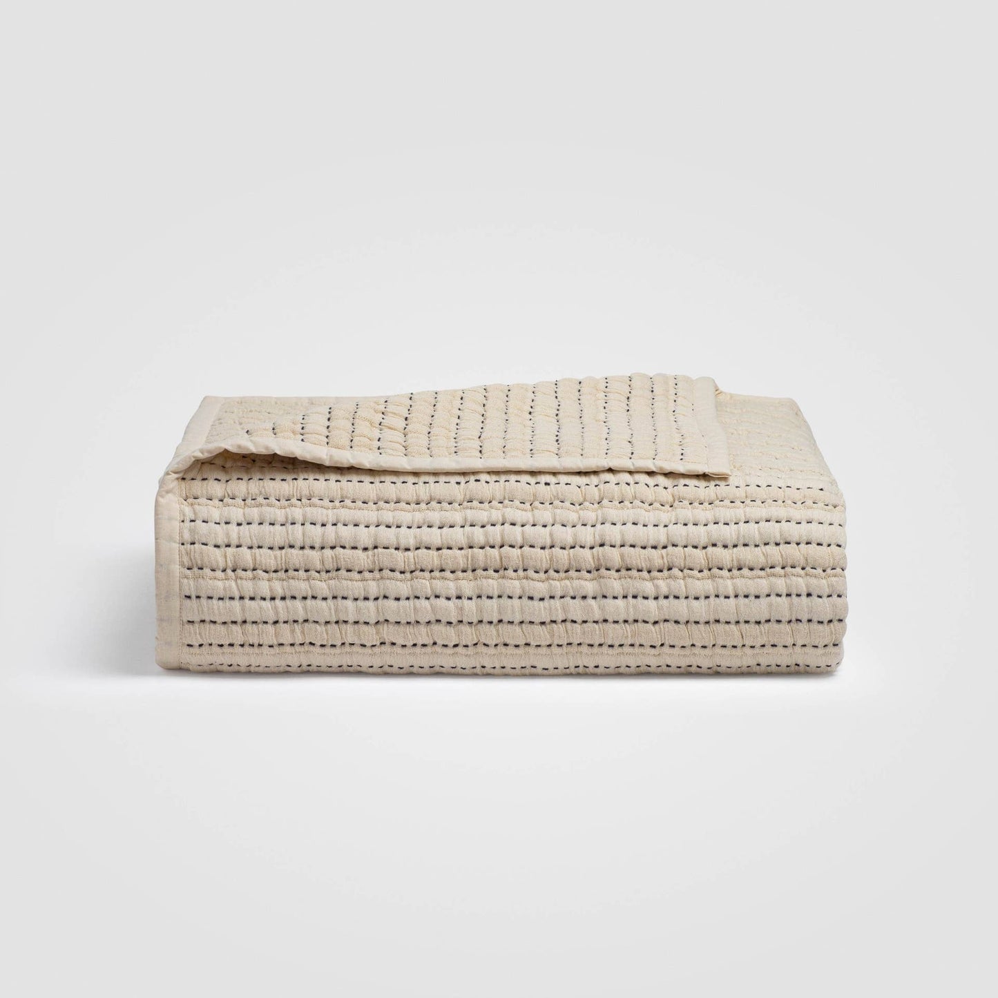 Coastal Stitch Quilted Bedspread, Cream/Blue