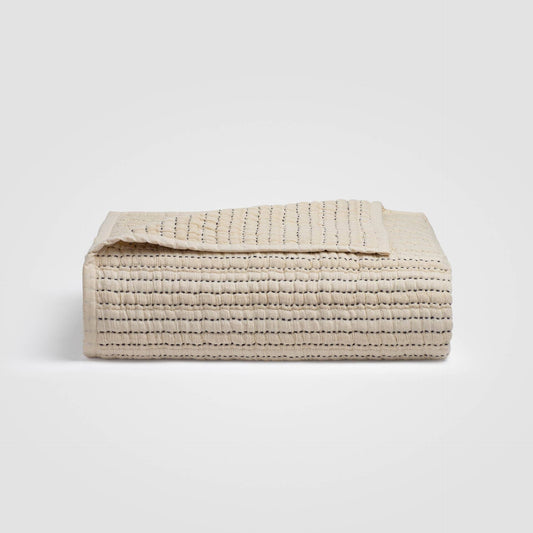 Coastal Stitch Quilted Bedspread, Cream/Blue