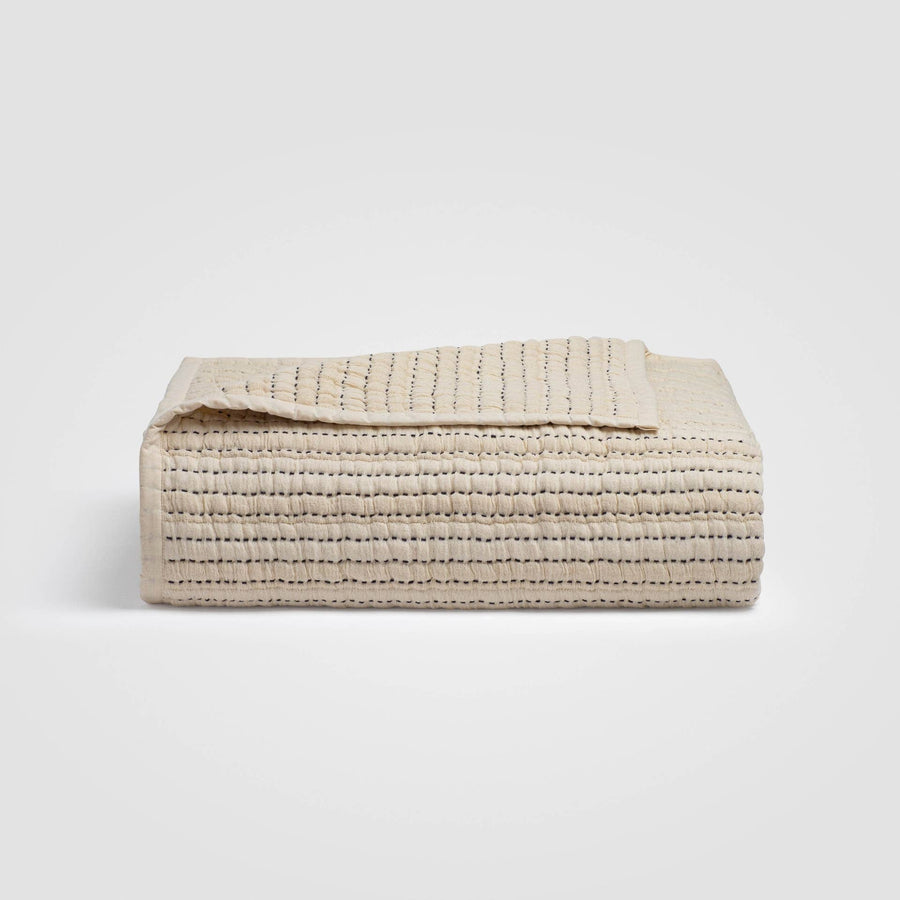 Coastal Stitch Quilted Bedspread, Cream/Blue
